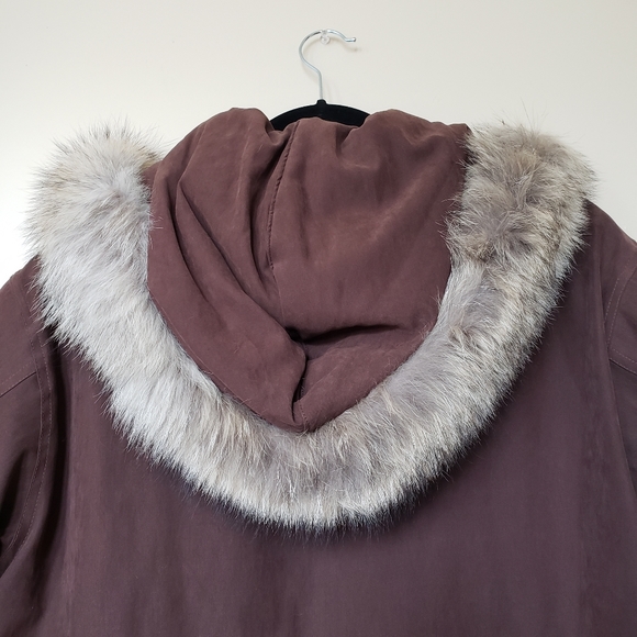 Halston Brown Coyote Fur Hood Zip Up Winter Coat - Picture 11 of 14